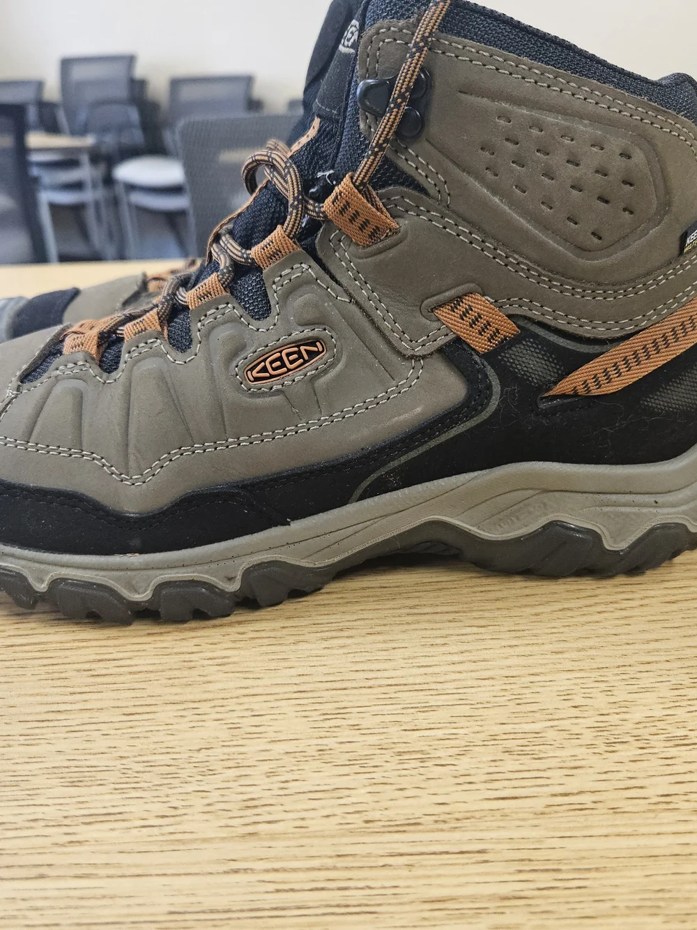 Keen Men's Brown and Black Hiking Boot with Orange Accents
